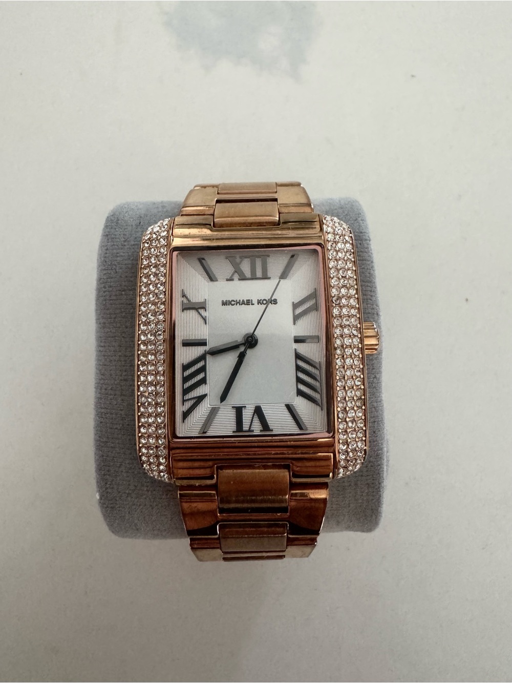 Michael Kors Rose Gold Rectangular Crystal-Trim Bracelet Watch